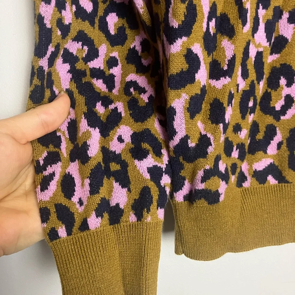 J. Crew Leopard Print Crewneck Sweater in Mod Leopard Bronzed Moss Pink Wool